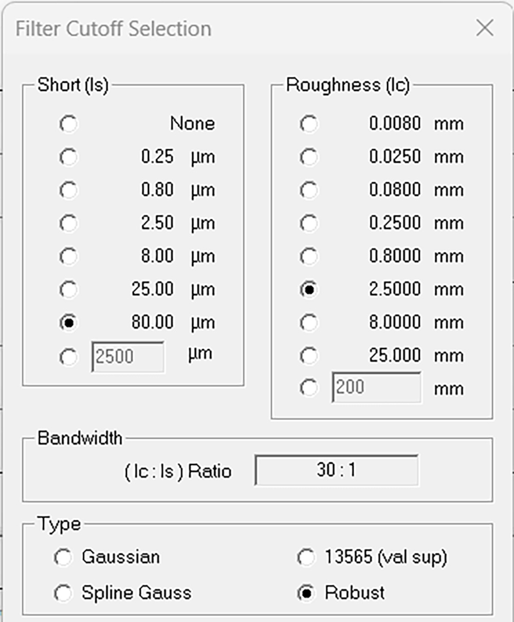 surface roughness software, omnisurf, filter cutoff selection