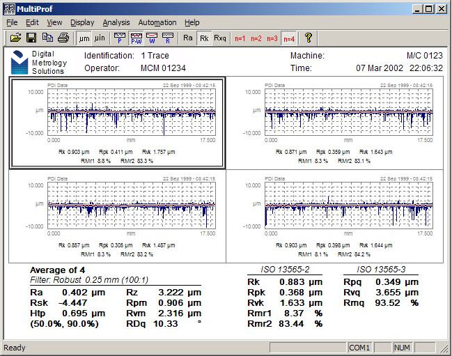 Digital Metrology MultiProf_Multiple Profile Surface Texture Analysis Software