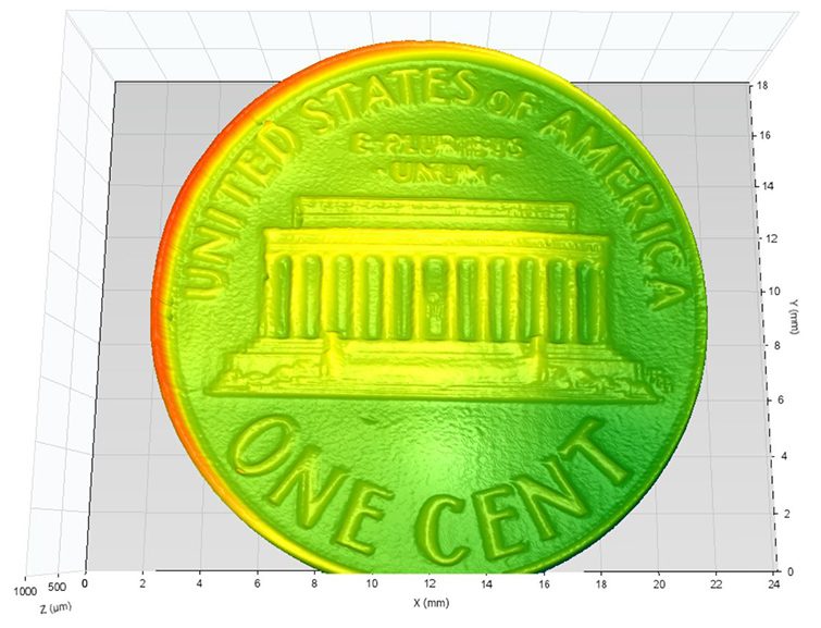 Digital Metrology - structured light system measurement of a penny