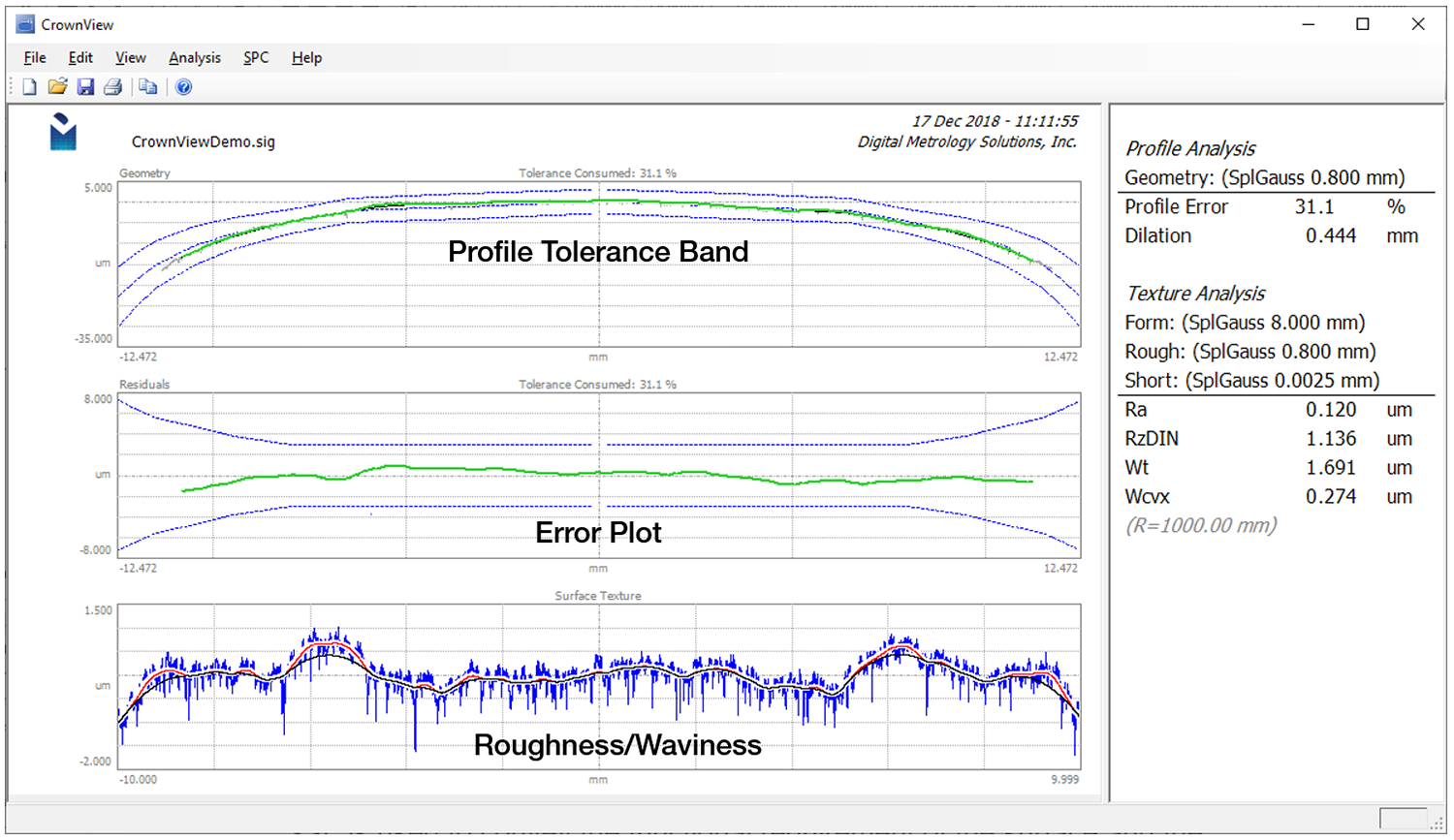 Digital Metrology Crowned Profile Analysis with CrownView Software