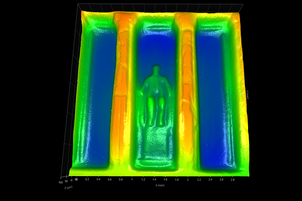 White light interferometer (3D optical profiler) image of surface texture of a penny zoomed - Digital Metrology - 