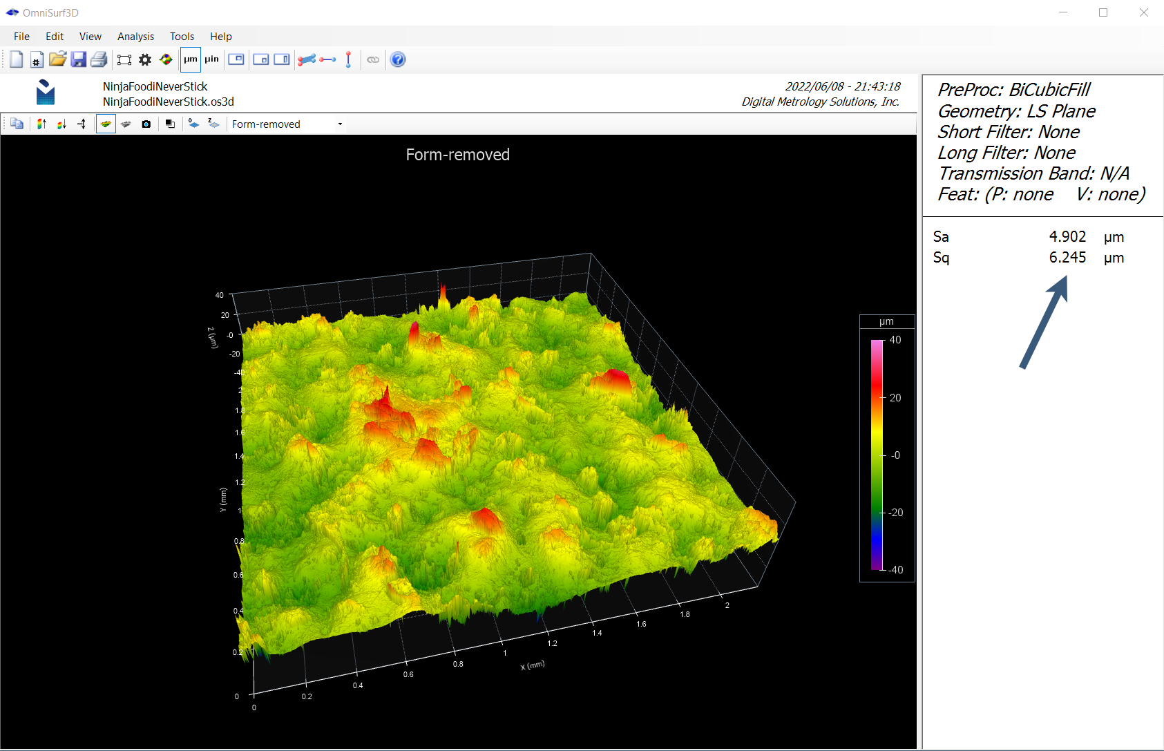 Surface Texture of non-stick pan - Ninja Foodi Never Stick Pan - Digital Metrology Solutions