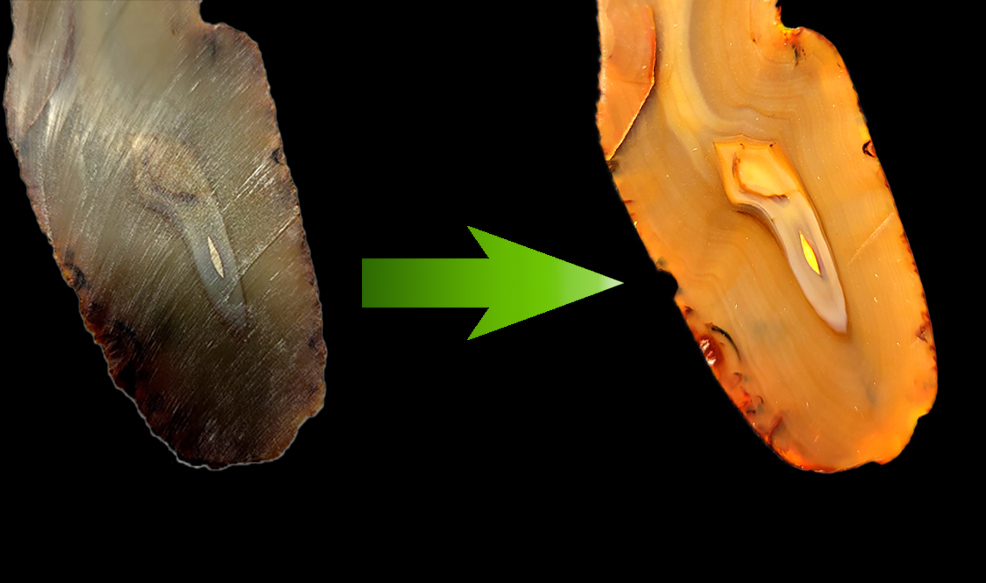 surface roughness- gemstone polishing - before and after images