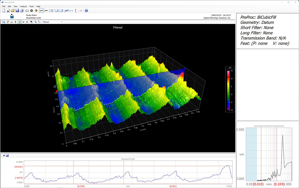 surface texture, brake rotor, directional filters, michigan metrology