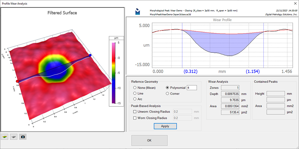 measure wear, measure depth and volume of a wear scar with the wear analysis tool in digital metrology omnisurf3d software
