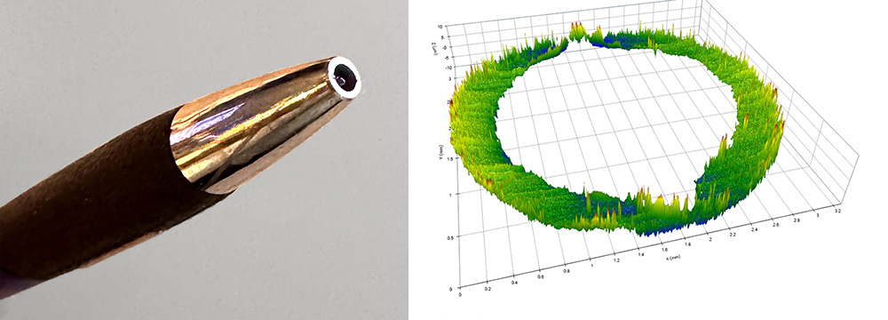 surface roughness measurement, Measurement of surface texture on the tip of a ball point pen body.